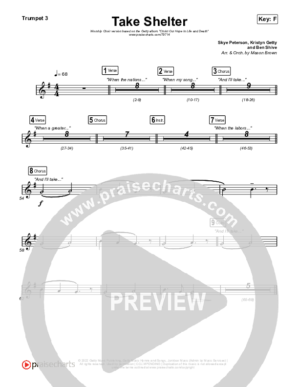 Take Shelter (Worship Choir SAB) Trumpet 3 (Keith & Kristyn Getty / Skye Peterson / Arr. Mason Brown)