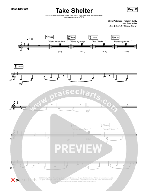 Take Shelter (Unison/2-Part Choir) Bass Clarinet (Keith & Kristyn Getty / Skye Peterson / Arr. Mason Brown)