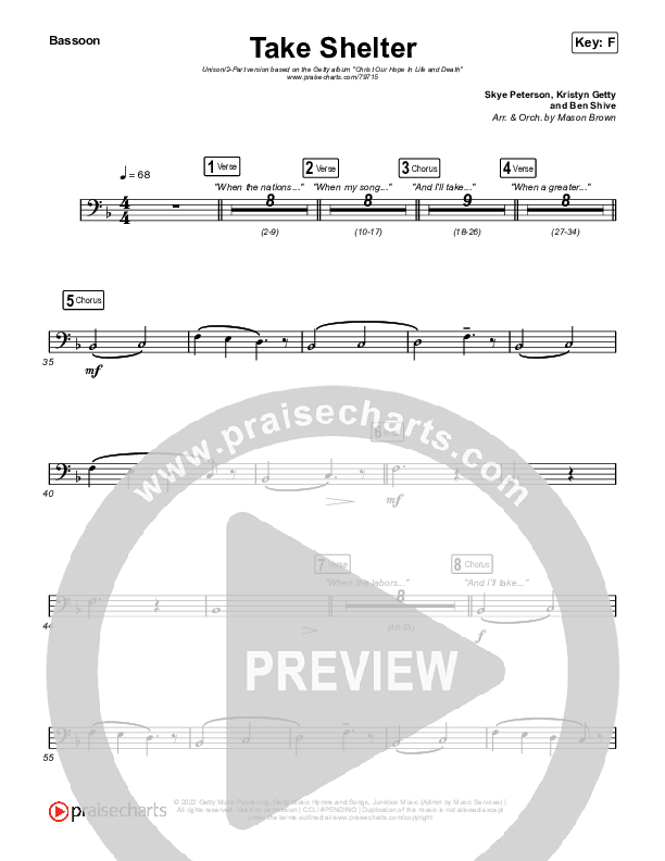 Take Shelter (Unison/2-Part Choir) Bassoon (Keith & Kristyn Getty / Skye Peterson / Arr. Mason Brown)