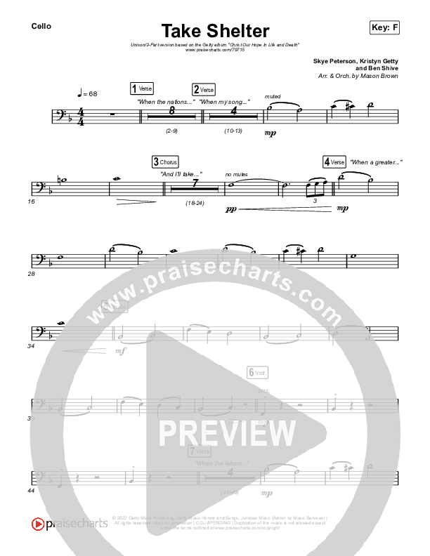 Take Shelter (Unison/2-Part Choir) Cello (Keith & Kristyn Getty / Skye Peterson / Arr. Mason Brown)