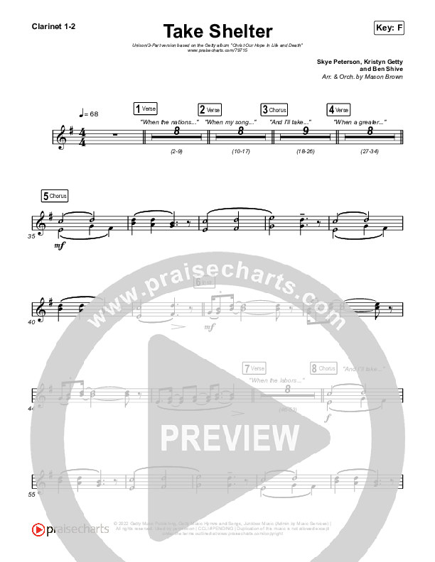 Take Shelter (Unison/2-Part Choir) Clarinet 1/2 (Keith & Kristyn Getty / Skye Peterson / Arr. Mason Brown)
