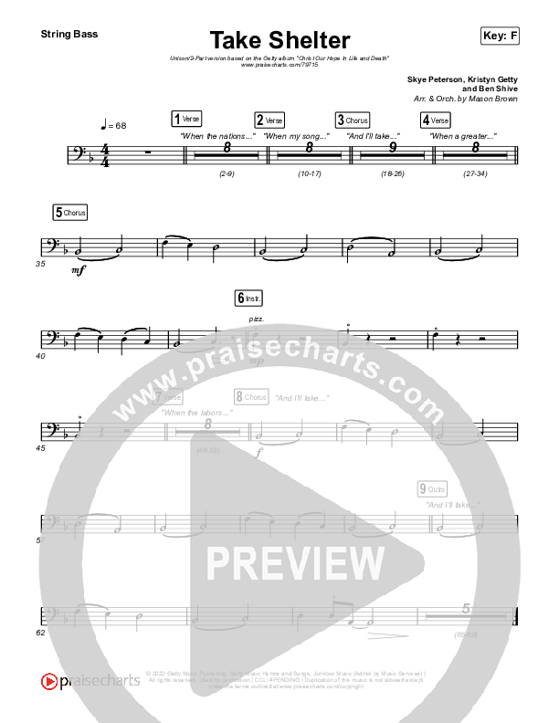 Take Shelter (Unison/2-Part Choir) Double Bass (Keith & Kristyn Getty / Skye Peterson / Arr. Mason Brown)