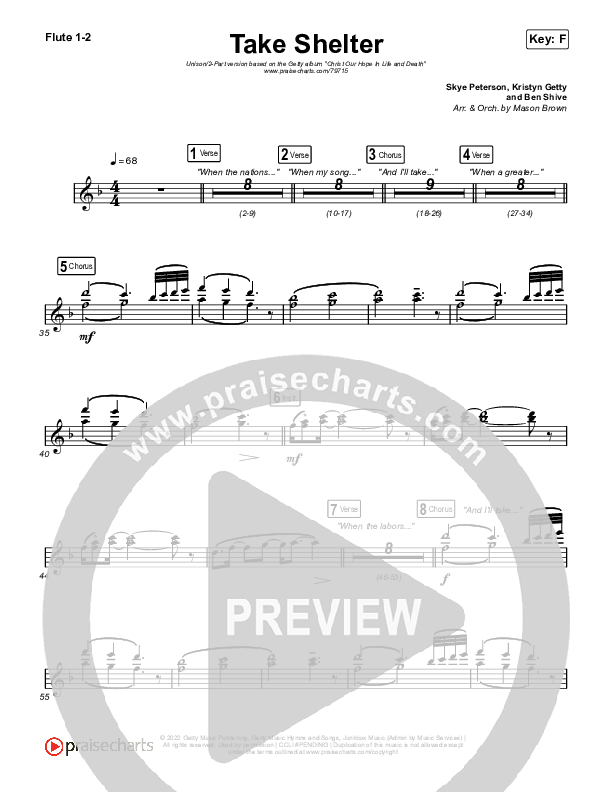 Take Shelter (Unison/2-Part Choir) Flute 1/2 (Keith & Kristyn Getty / Skye Peterson / Arr. Mason Brown)