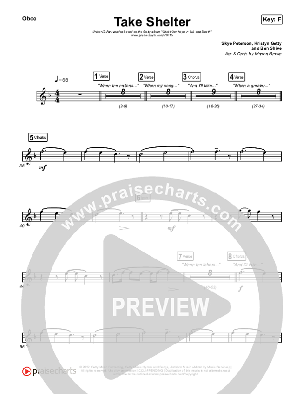Take Shelter (Unison/2-Part Choir) Oboe (Keith & Kristyn Getty / Skye Peterson / Arr. Mason Brown)