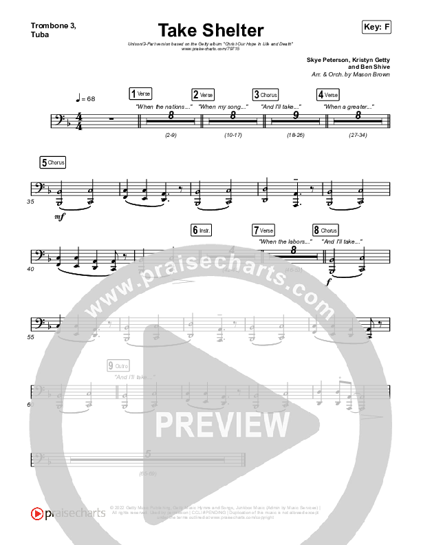 Take Shelter (Unison/2-Part Choir) Trombone 3/Tuba (Keith & Kristyn Getty / Skye Peterson / Arr. Mason Brown)