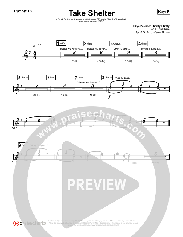 Take Shelter (Unison/2-Part Choir) Trumpet 1,2 (Keith & Kristyn Getty / Skye Peterson / Arr. Mason Brown)