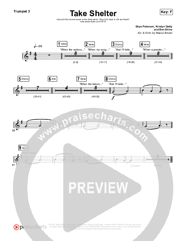 Take Shelter (Unison/2-Part Choir) Trumpet 3 (Keith & Kristyn Getty / Skye Peterson / Arr. Mason Brown)