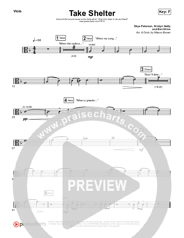 Take Shelter (Unison/2-Part Choir) Viola (Keith & Kristyn Getty / Skye Peterson / Arr. Mason Brown)