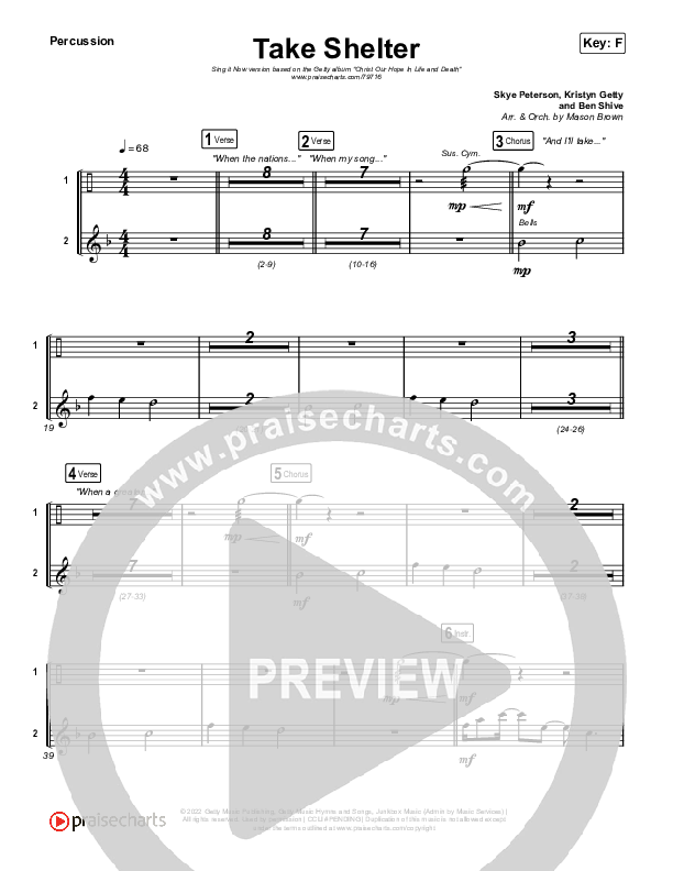 Take Shelter (Sing It Now SATB) Percussion (Keith & Kristyn Getty / Skye Peterson / Arr. Mason Brown)