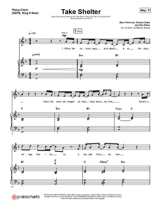 Take Shelter (Sing It Now SATB) Piano/Choir (SATB) (Keith & Kristyn Getty / Skye Peterson / Arr. Mason Brown)