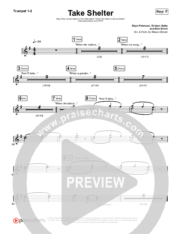 Take Shelter (Sing It Now SATB) Trumpet 1,2 (Keith & Kristyn Getty / Skye Peterson / Arr. Mason Brown)