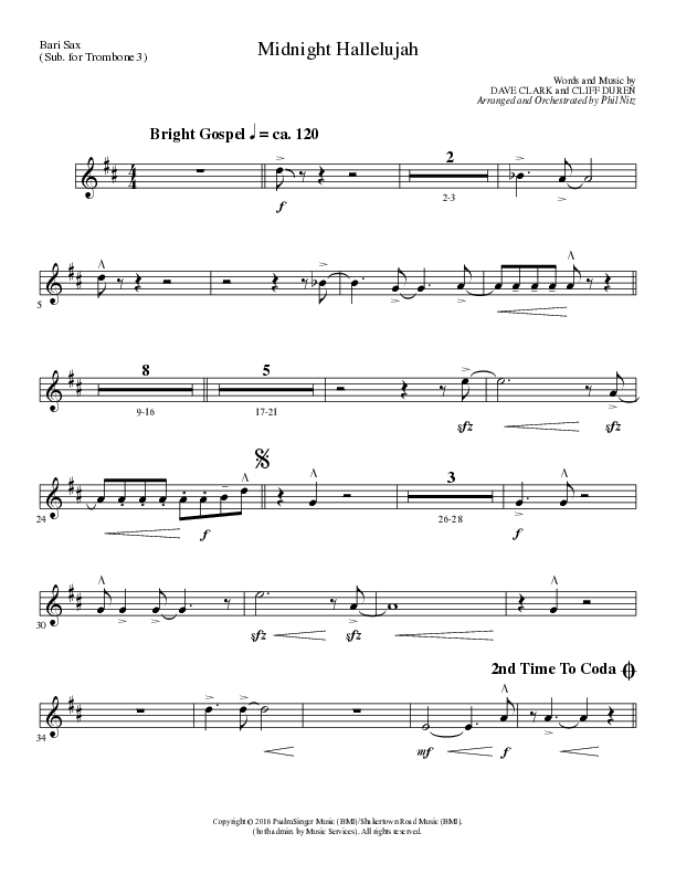 Midnight Hallelujah (Choral Anthem SATB) Bari Sax (Lillenas Choral / Arr. Phil Nitz)