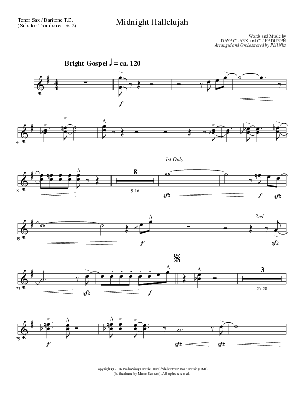 Midnight Hallelujah (Choral Anthem SATB) Baritone TC (Lillenas Choral / Arr. Phil Nitz)