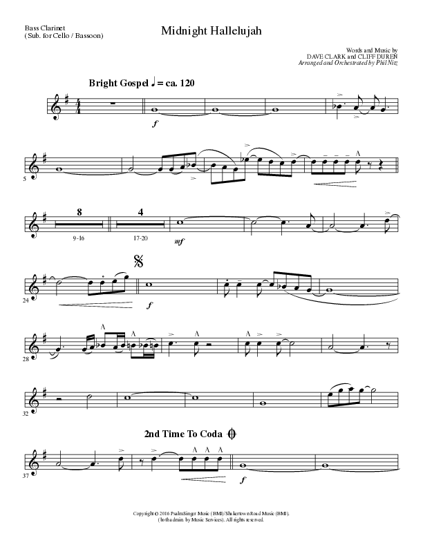 Midnight Hallelujah (Choral Anthem SATB) Bass Clarinet (Lillenas Choral / Arr. Phil Nitz)