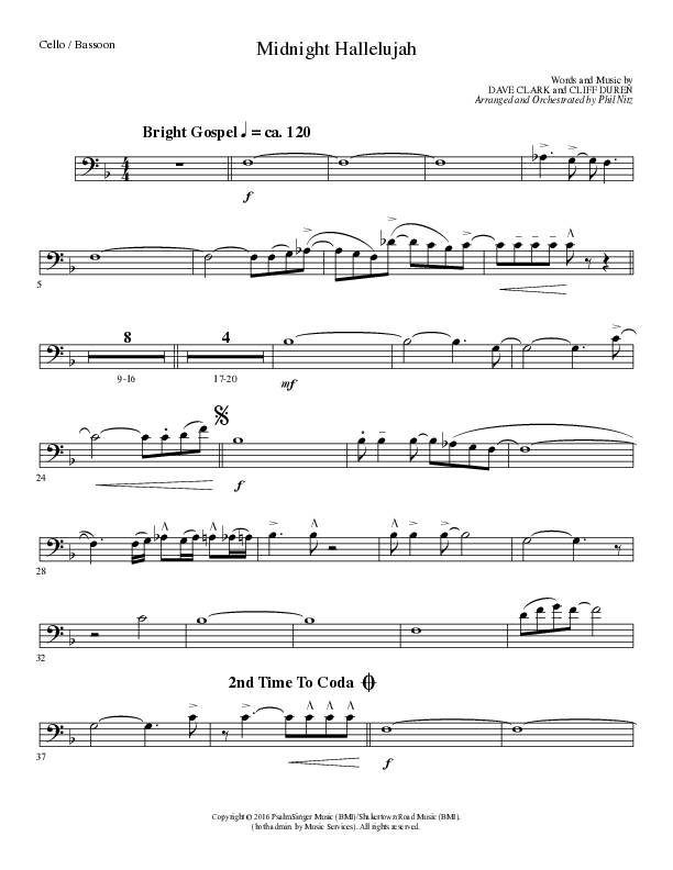 Midnight Hallelujah (Choral Anthem SATB) Cello (Lillenas Choral / Arr. Phil Nitz)