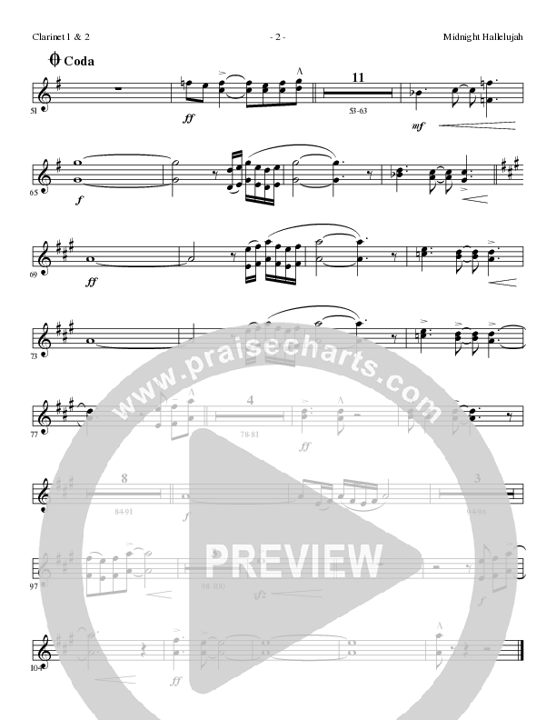 Midnight Hallelujah (Choral Anthem SATB) Clarinet 1/2 (Lillenas Choral / Arr. Phil Nitz)