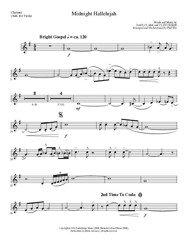 Midnight Hallelujah (Choral Anthem SATB) Clarinet (Lillenas Choral / Arr. Phil Nitz)