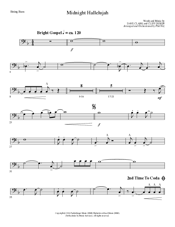 Midnight Hallelujah (Choral Anthem SATB) Double Bass (Lillenas Choral / Arr. Phil Nitz)