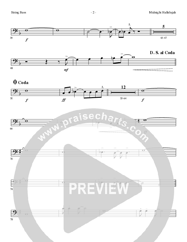Midnight Hallelujah (Choral Anthem SATB) Double Bass (Lillenas Choral / Arr. Phil Nitz)