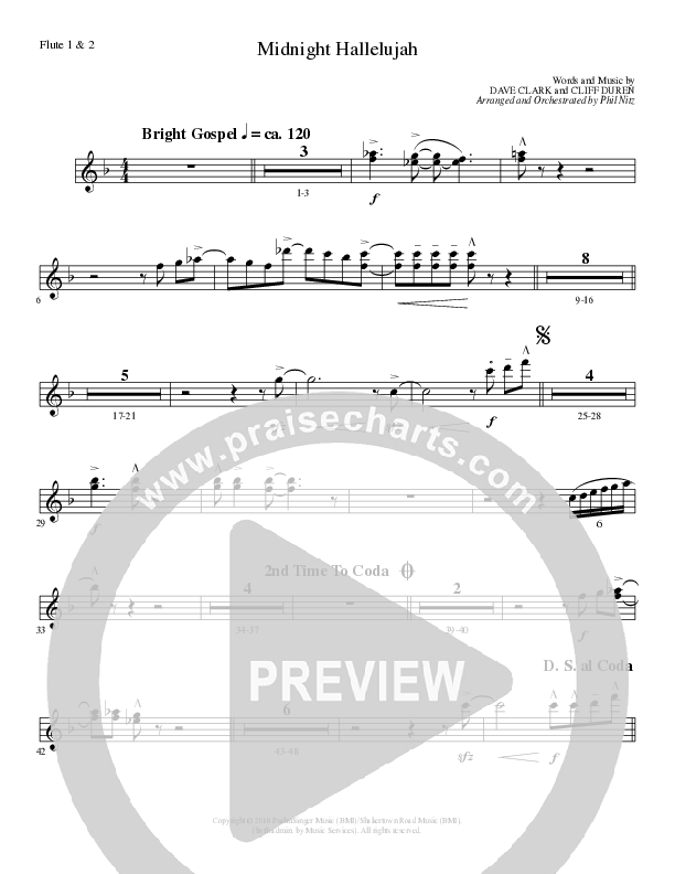 Midnight Hallelujah (Choral Anthem SATB) Flute 1/2 (Lillenas Choral / Arr. Phil Nitz)