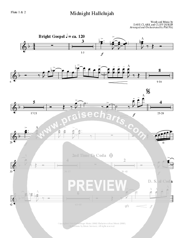 Midnight Hallelujah (Choral Anthem SATB) Flute 1/2 (Lillenas Choral / Arr. Phil Nitz)
