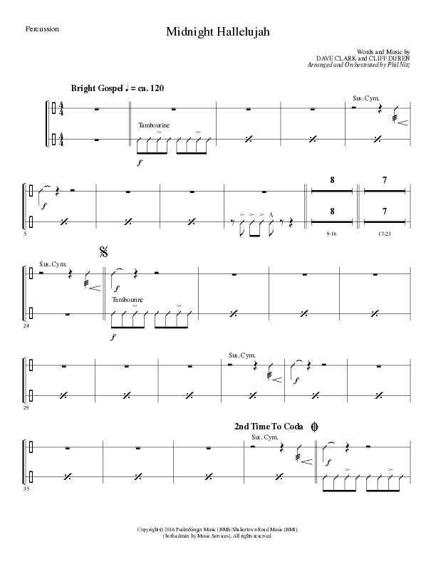 Midnight Hallelujah (Choral Anthem SATB) Percussion (Lillenas Choral / Arr. Phil Nitz)