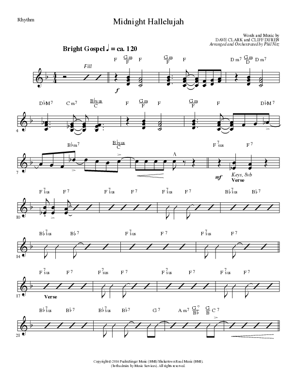 Midnight Hallelujah (Choral Anthem SATB) Rhythm Chart (Lillenas Choral / Arr. Phil Nitz)
