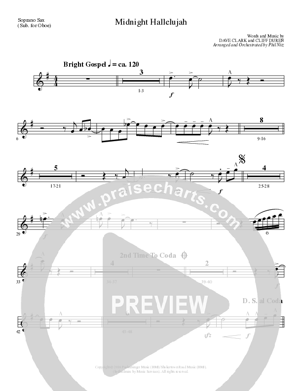 Midnight Hallelujah (Choral Anthem SATB) Soprano Sax (Lillenas Choral / Arr. Phil Nitz)