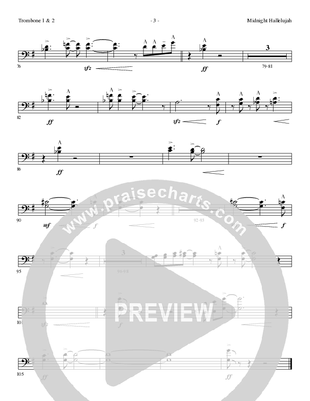 Midnight Hallelujah (Choral Anthem SATB) Trombone 1/2 (Lillenas Choral / Arr. Phil Nitz)