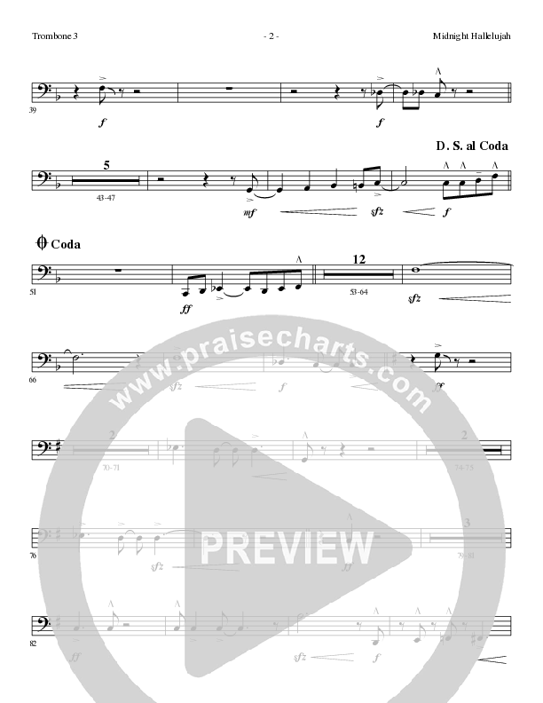 Midnight Hallelujah (Choral Anthem SATB) Trombone 3 (Lillenas Choral / Arr. Phil Nitz)