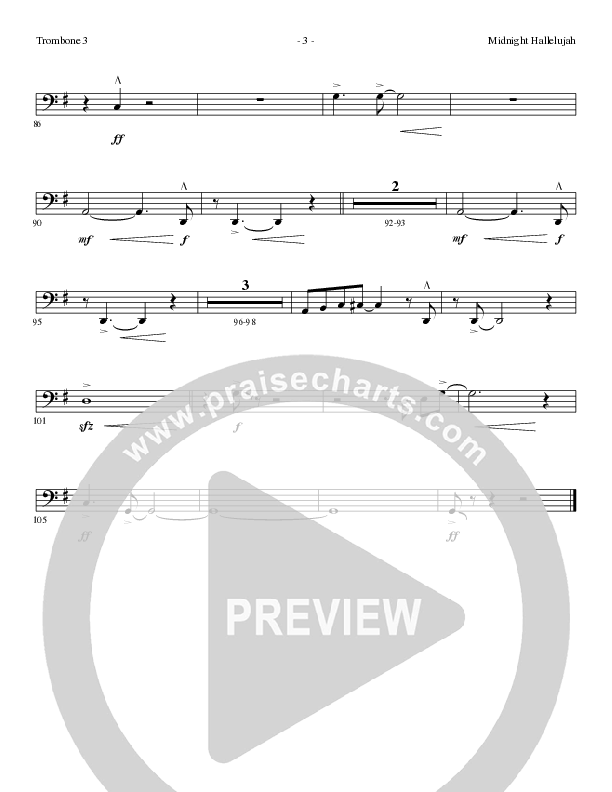 Midnight Hallelujah (Choral Anthem SATB) Trombone 3 (Lillenas Choral / Arr. Phil Nitz)