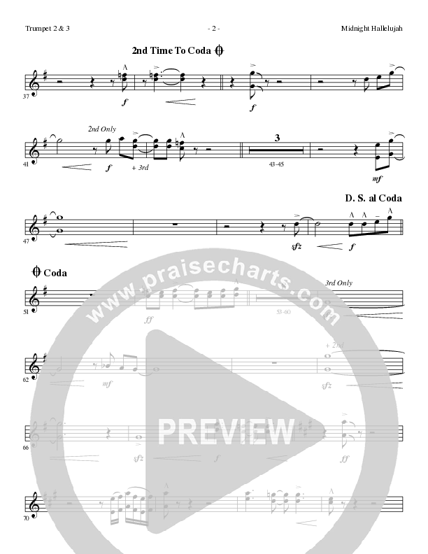 Midnight Hallelujah (Choral Anthem SATB) Trumpet 2/3 (Lillenas Choral / Arr. Phil Nitz)