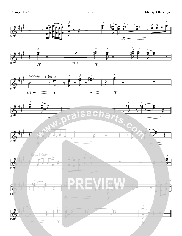 Midnight Hallelujah (Choral Anthem SATB) Trumpet 2/3 (Lillenas Choral / Arr. Phil Nitz)