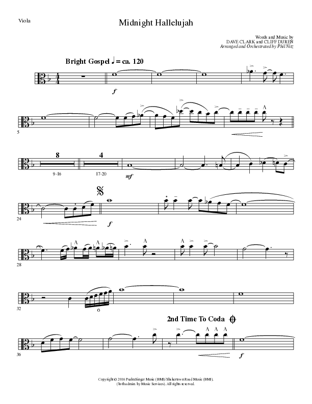 Midnight Hallelujah (Choral Anthem SATB) Viola (Lillenas Choral / Arr. Phil Nitz)