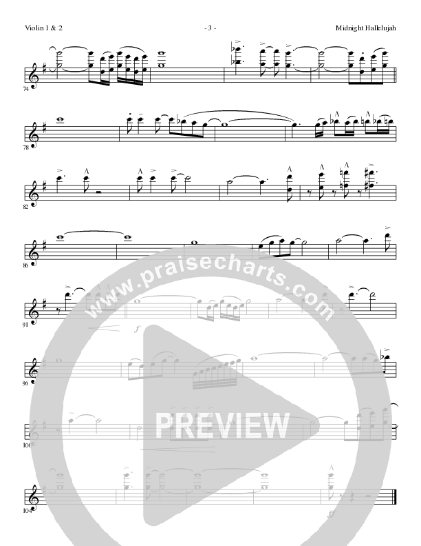 Midnight Hallelujah (Choral Anthem SATB) Violin 1/2 (Lillenas Choral / Arr. Phil Nitz)