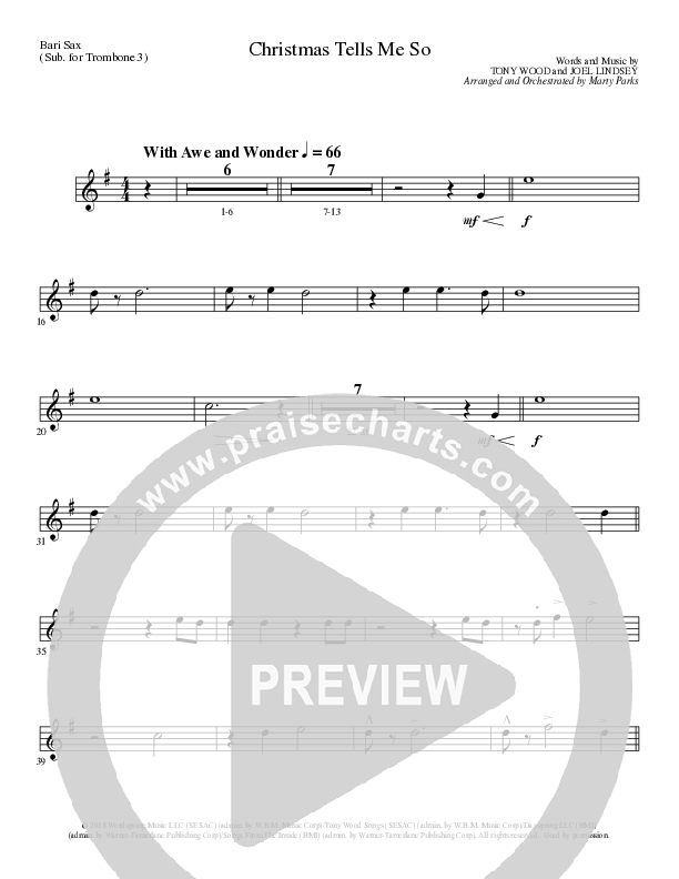 Christmas Tells Me So (Choral Anthem SATB) Bari Sax (Lillenas Choral / Arr. Marty Parks)