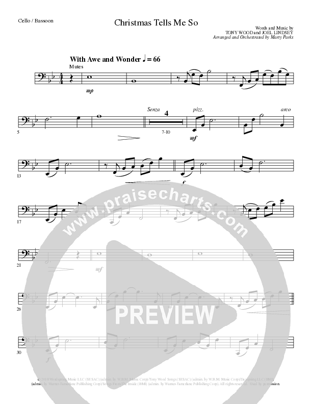 Christmas Tells Me So (Choral Anthem SATB) Cello (Lillenas Choral / Arr. Marty Parks)