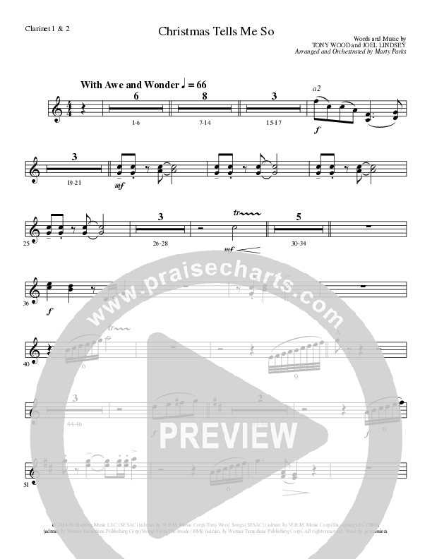 Christmas Tells Me So (Choral Anthem SATB) Clarinet 1/2 (Lillenas Choral / Arr. Marty Parks)