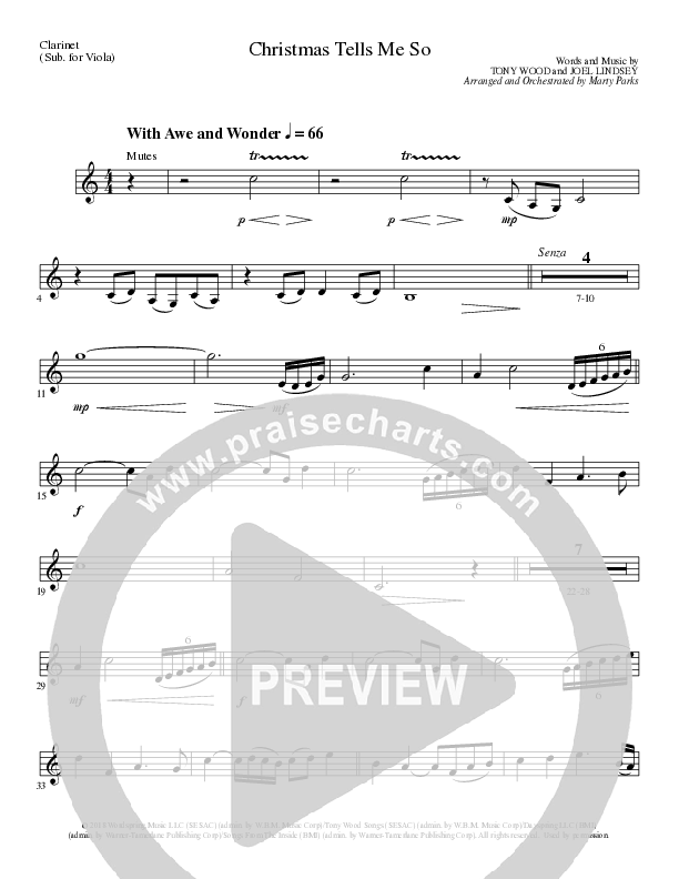 Christmas Tells Me So (Choral Anthem SATB) Clarinet (Lillenas Choral / Arr. Marty Parks)