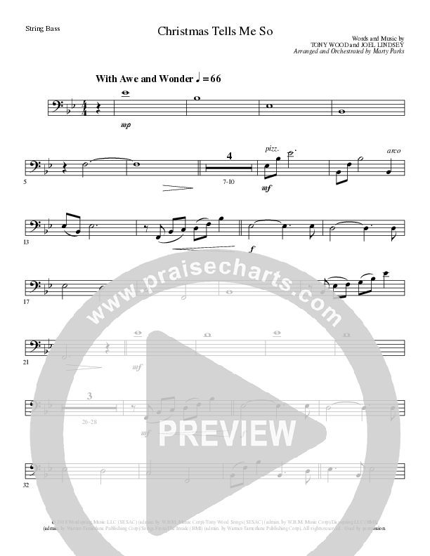 Christmas Tells Me So (Choral Anthem SATB) Double Bass (Lillenas Choral / Arr. Marty Parks)