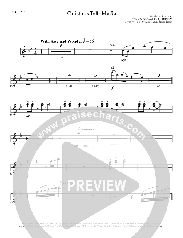 Christmas Tells Me So (Choral Anthem SATB) Flute 1/2 (Lillenas Choral / Arr. Marty Parks)
