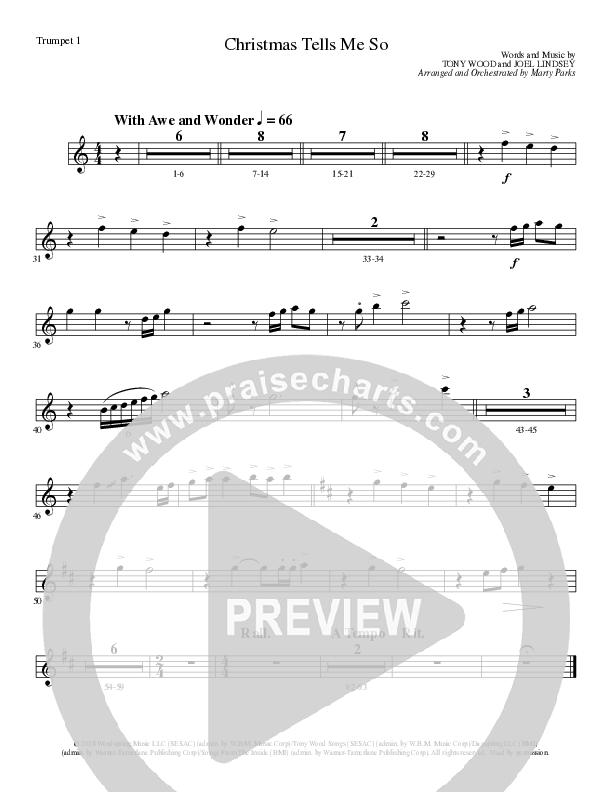 Christmas Tells Me So (Choral Anthem SATB) Trumpet 1 (Lillenas Choral / Arr. Marty Parks)