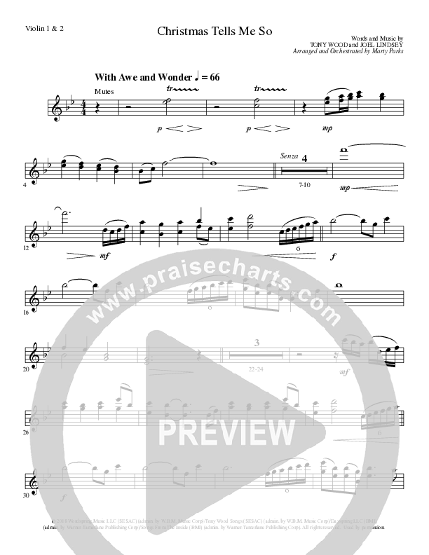 Christmas Tells Me So (Choral Anthem SATB) Violin 1/2 (Lillenas Choral / Arr. Marty Parks)
