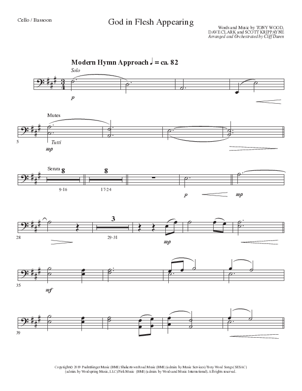 God In Flesh Appearing (Choral Anthem SATB) Cello (Lillenas Choral / Arr. Cliff Duren)