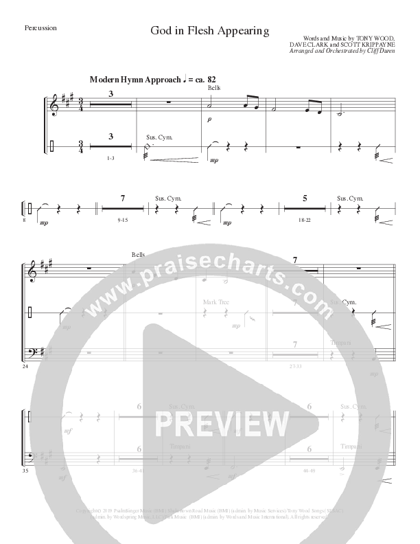God In Flesh Appearing (Choral Anthem SATB) Percussion (Lillenas Choral / Arr. Cliff Duren)