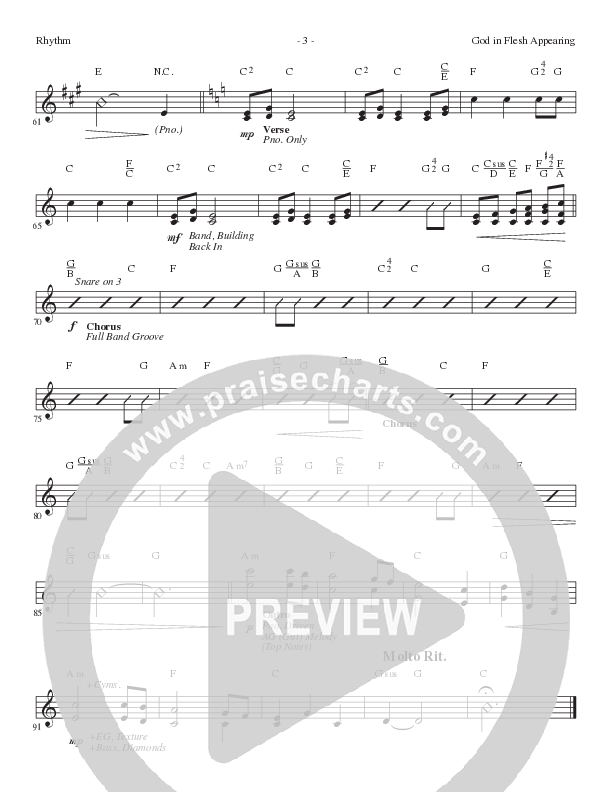 God In Flesh Appearing (Choral Anthem SATB) Rhythm Chart (Lillenas Choral / Arr. Cliff Duren)