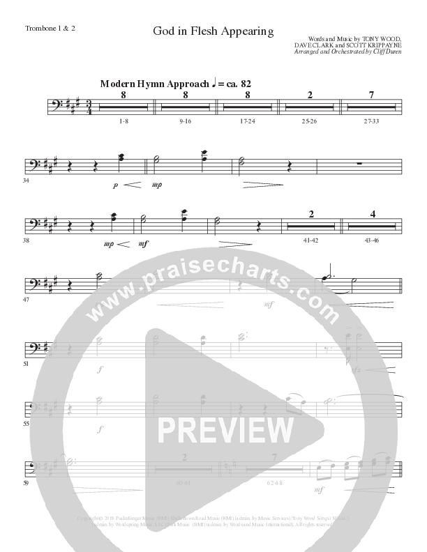 God In Flesh Appearing (Choral Anthem SATB) Trombone 1/2 (Lillenas Choral / Arr. Cliff Duren)