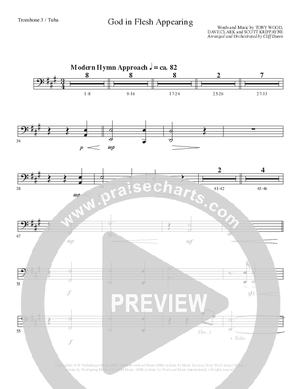 God In Flesh Appearing (Choral Anthem SATB) Trombone 3 (Lillenas Choral / Arr. Cliff Duren)