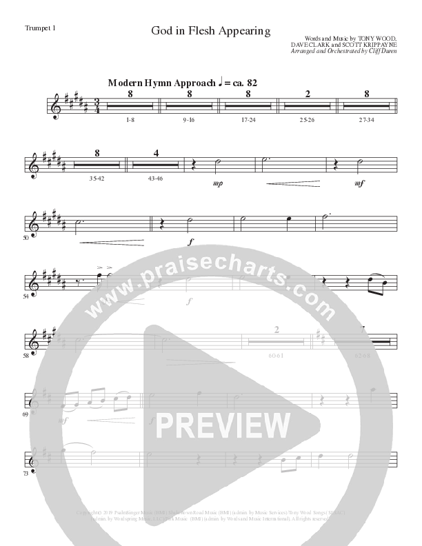 God In Flesh Appearing (Choral Anthem SATB) Trumpet 1 (Lillenas Choral / Arr. Cliff Duren)