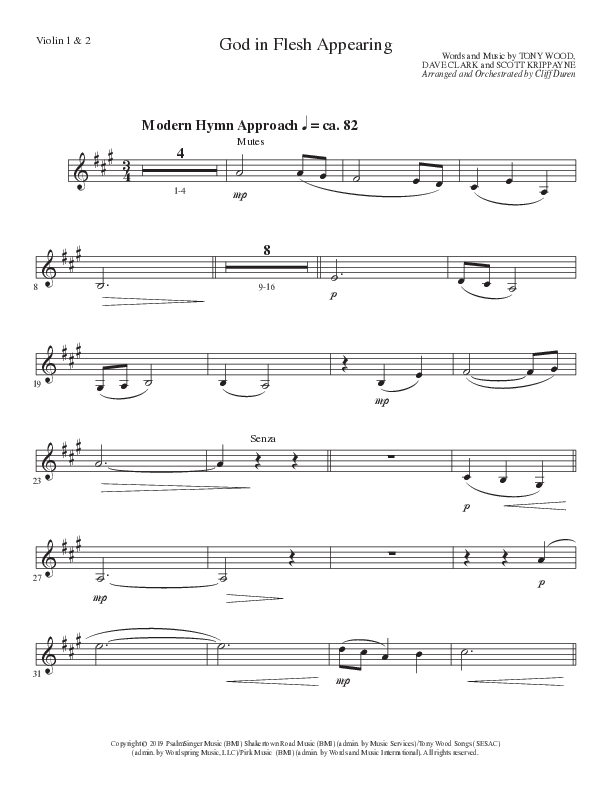 God In Flesh Appearing (Choral Anthem SATB) Violin 1/2 (Lillenas Choral / Arr. Cliff Duren)